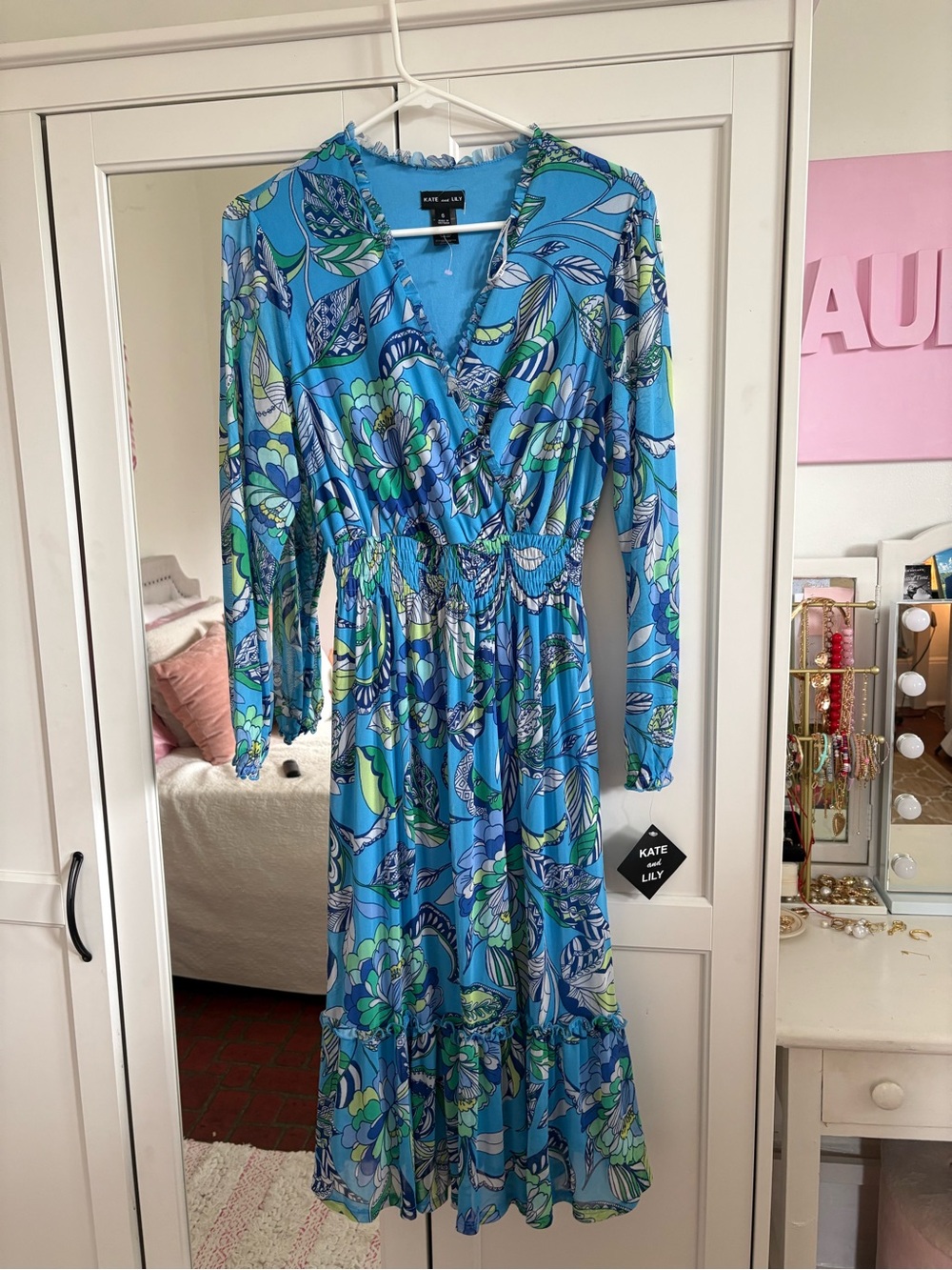 Blue Floral Wrap Midi Dress